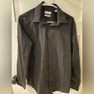 Calvin Klein Men Slim Fit Perf Non Iron 16 32/33 Dress Shirt - Black Preowned